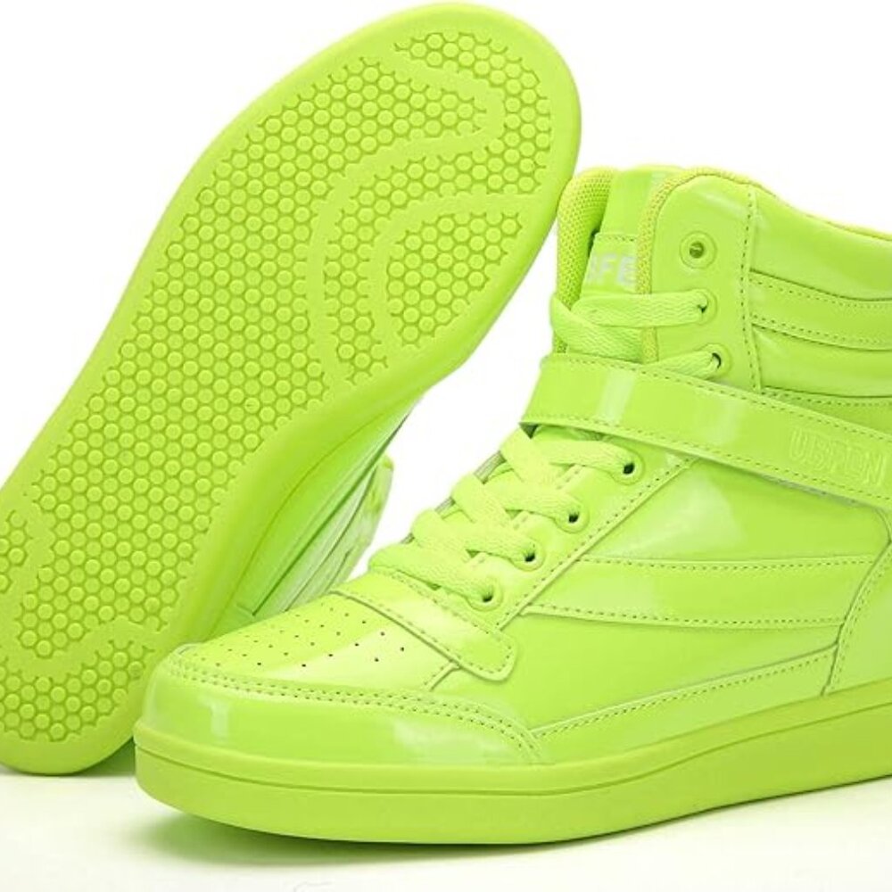 Womens High Top Ankle Support Sneakers Vibrant Color Hidden Wedge Heel Shoes